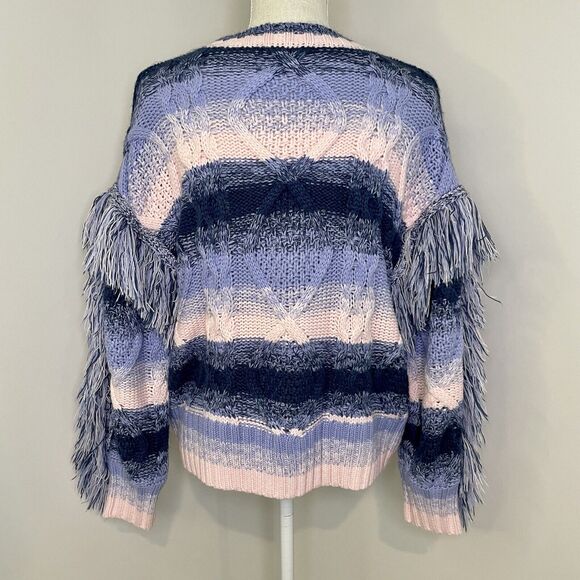 THML Boho Fringe Striped Knitted Sweater Long Sleeve Women's Size Medium - Picture 3 of 13